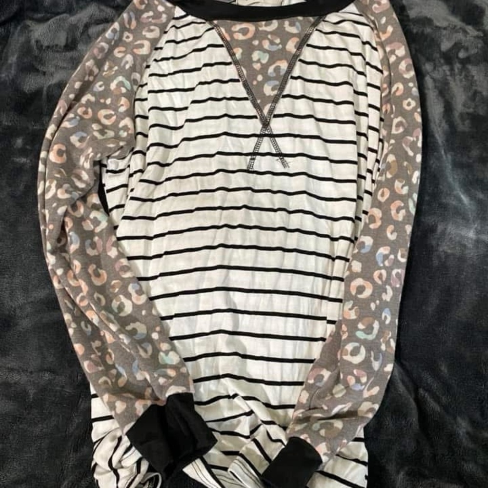 Striped and Leopard Print Long Sleeve Top